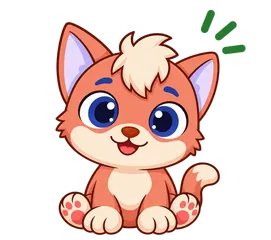 Floky, drawn as a cat, sitting and looking straight at you