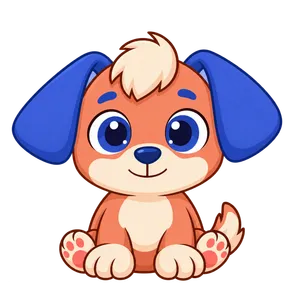 Floky, drawn as a dog, sitting and looking straight at you