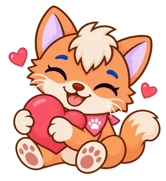 Floky, drawn as a cat, hugging a red heart