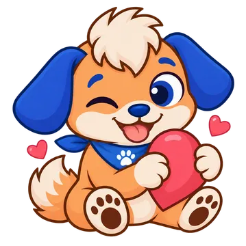 Floky, drawn as a dog, hugging a red heart