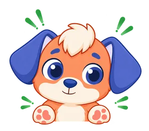 Floky, drawn as a dog, sitting up, wide-eyed