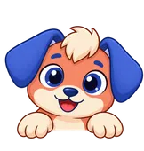 Floky, drawn as a dog, peeking over an edge, smiling