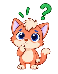 Floky, drawn as a cat, thinking, a question mark overhead