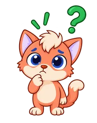 Floky, drawn as a cat, thinking, a question mark overhead